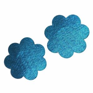 Blue Metallic Flower Pasties | Iridescent Nipple Covers | Festival Rave